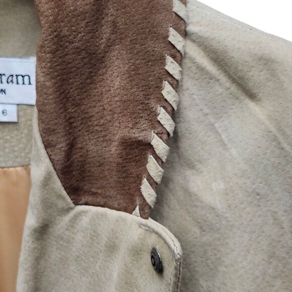 Vintage Lew Magram Leather Suede Jacket Womens 6 Tan Brown Western Studs Casual - Picture 6 of 15
